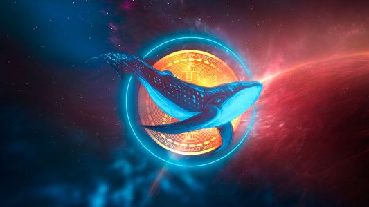 Abstract night fantasy space landscape, whale in space, dark fantasy scene, unreal world, fish, whale, sperm whale, space, galaxy. Reflection of neon light, water, space depths Sci-fi background. 3D